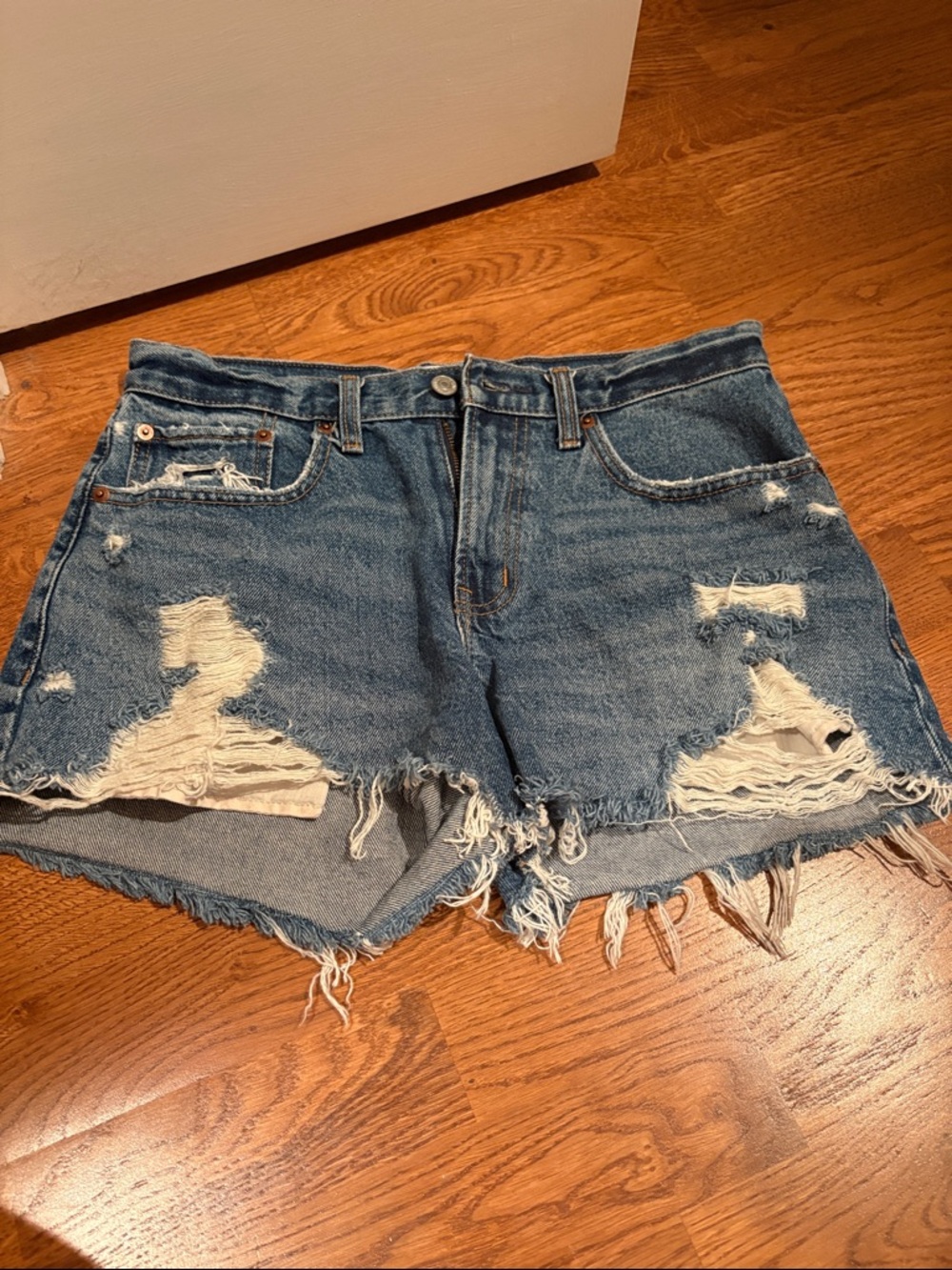 Abercrombie & Fitch Distressed Blue Denim Cutoff Shorts